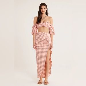 NWT Rumer Bisou Ruched Gingham Maxi Skirt